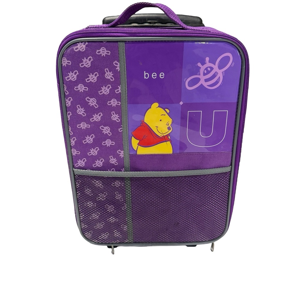 Y2K VTG Disney Winnie the Pooh Rolling Suitcase Purple Bee U Kids Luggage Bag